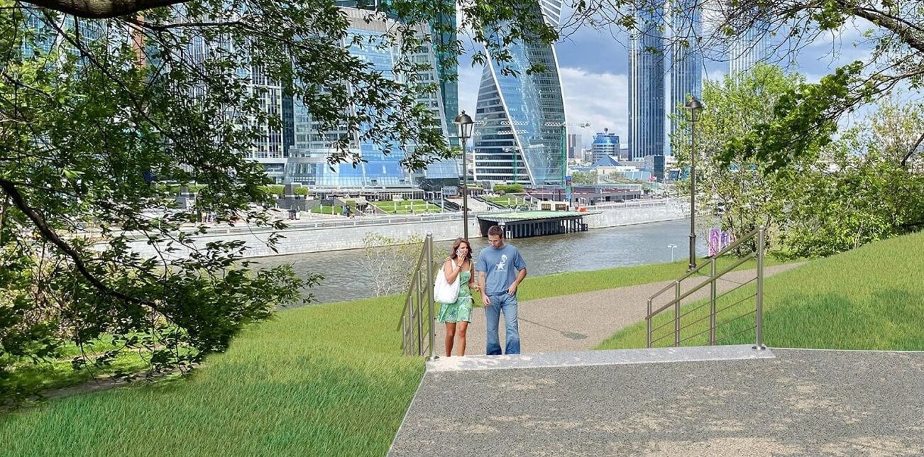 A new park near Moscow City: sports grounds, flower beds, and recreation areas
