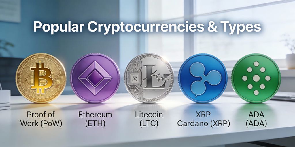 عملات مشفّرة شائعة: بيتكوين (BTC)، إيثيريوم (ETH) وأصول رقمية أخرى عملات مشفّرة شائعة: بيتكوين (BTC)، إيثيريوم (ETH) وأصول رقمية أخرى